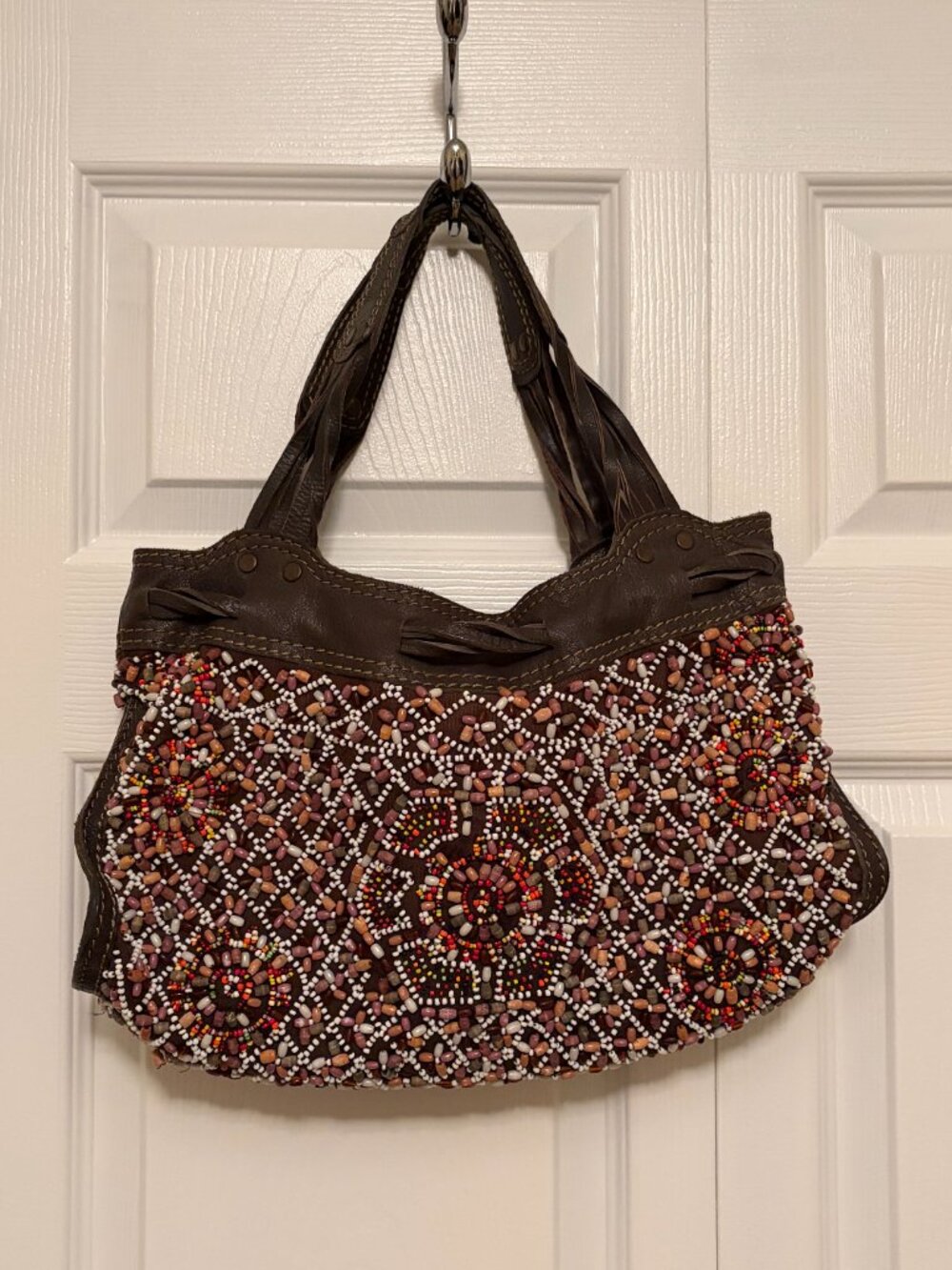 Lucky Brand Brown Leather beaded-shoulder bag